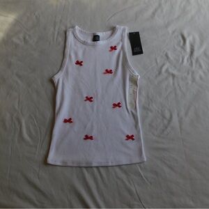 White Wild Fable Tank Top with Red Bows